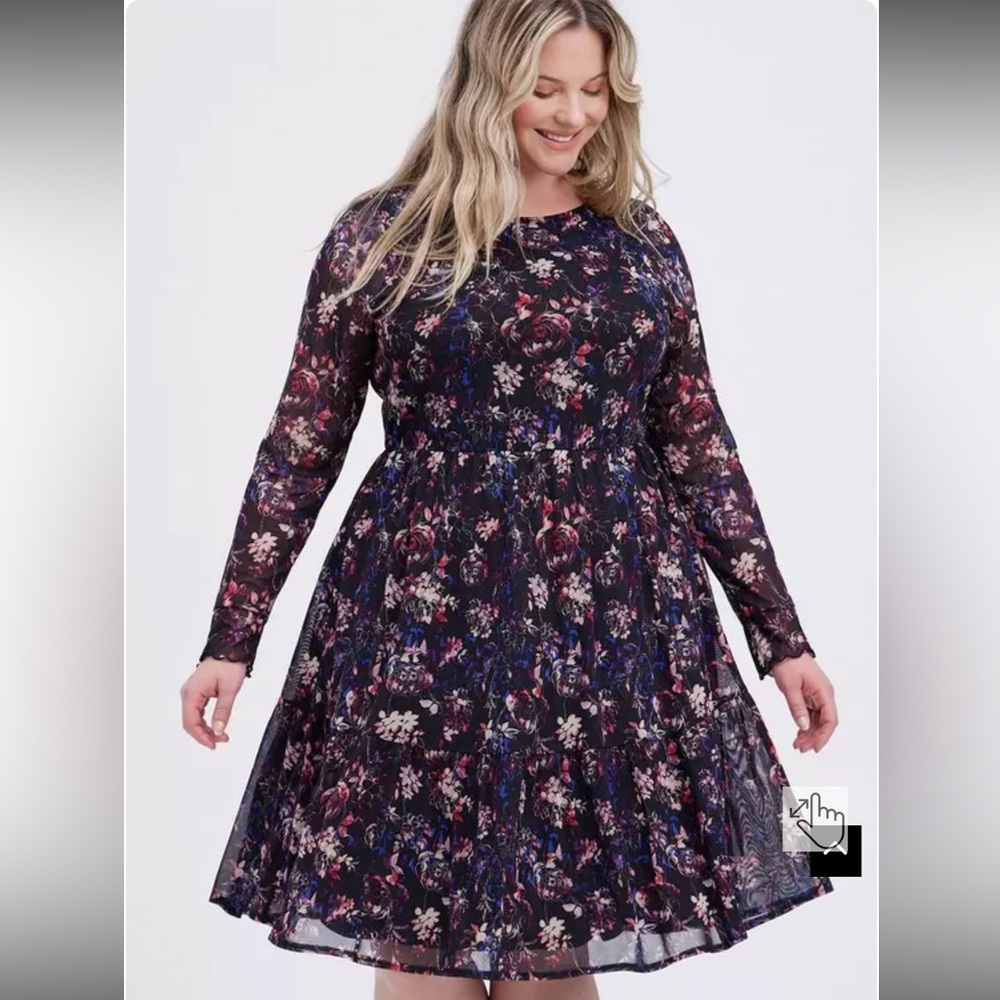 Torrid Ruffled Mini Dress - Mesh Floral Black